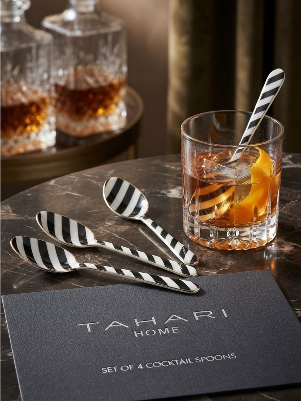 Tahari Black and White Striped Cocktail Spoons - Set of 4